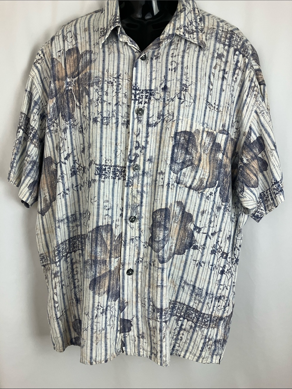 Signum Floral Print Short Sleeve Linen Button Down Shirt Men’s Size XL